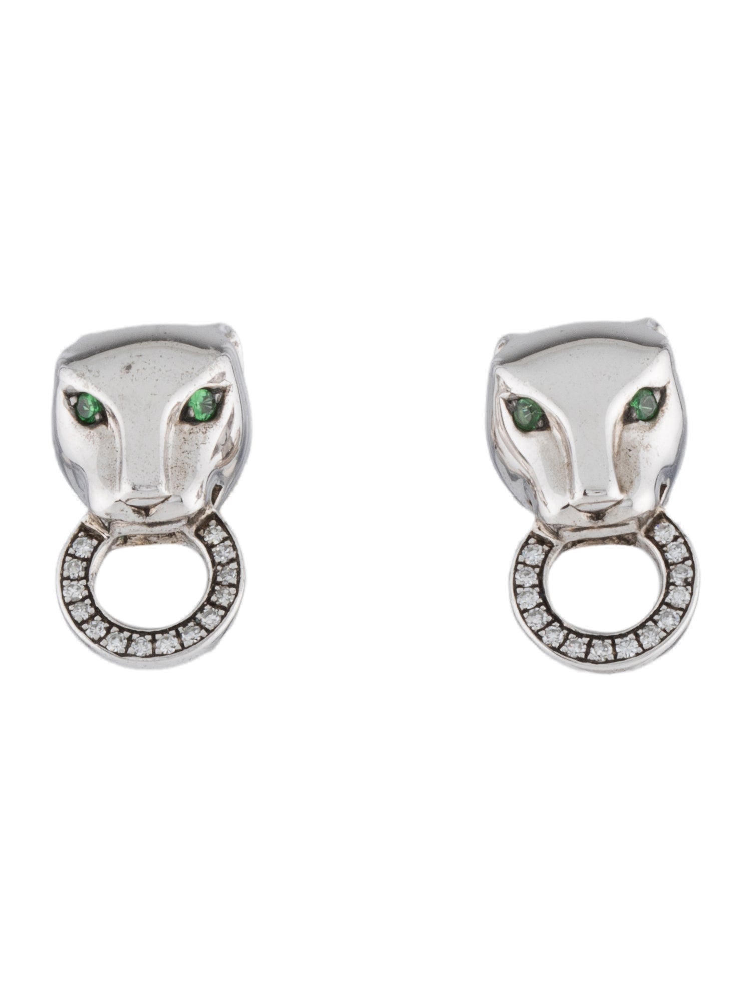 Effy Jewelry Tsavorite Garnet & Diamond Signature Panther Stud Earrings