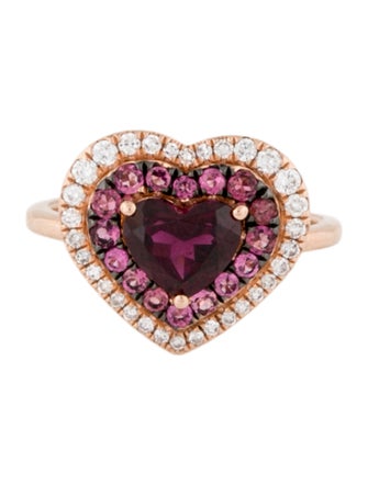 Effy Jewelry 14K Rhodolite, Tourmaline, & Diamond Heart Cocktail Ring