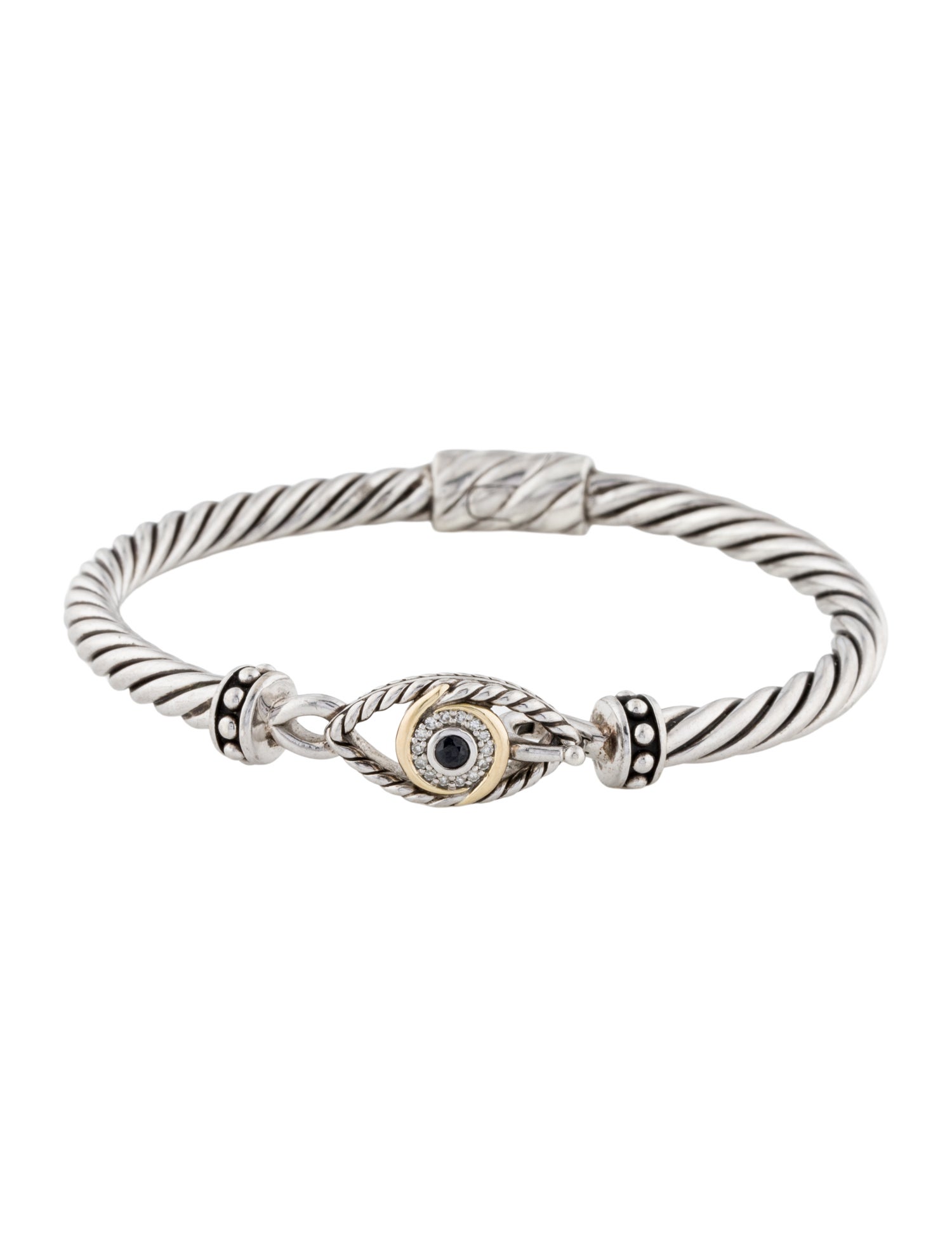 Effy Jewelry Sapphire & Diamond Evil Eye Hinged Bangle