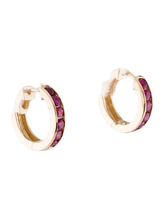 Effy Jewelry 14K 1.40ctw Ruby Hoop Earrings