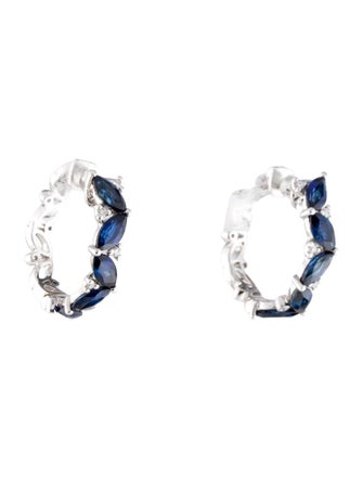 Effy Jewelry 14K 2.95ctw Sapphire & Diamond Hoop Earrings