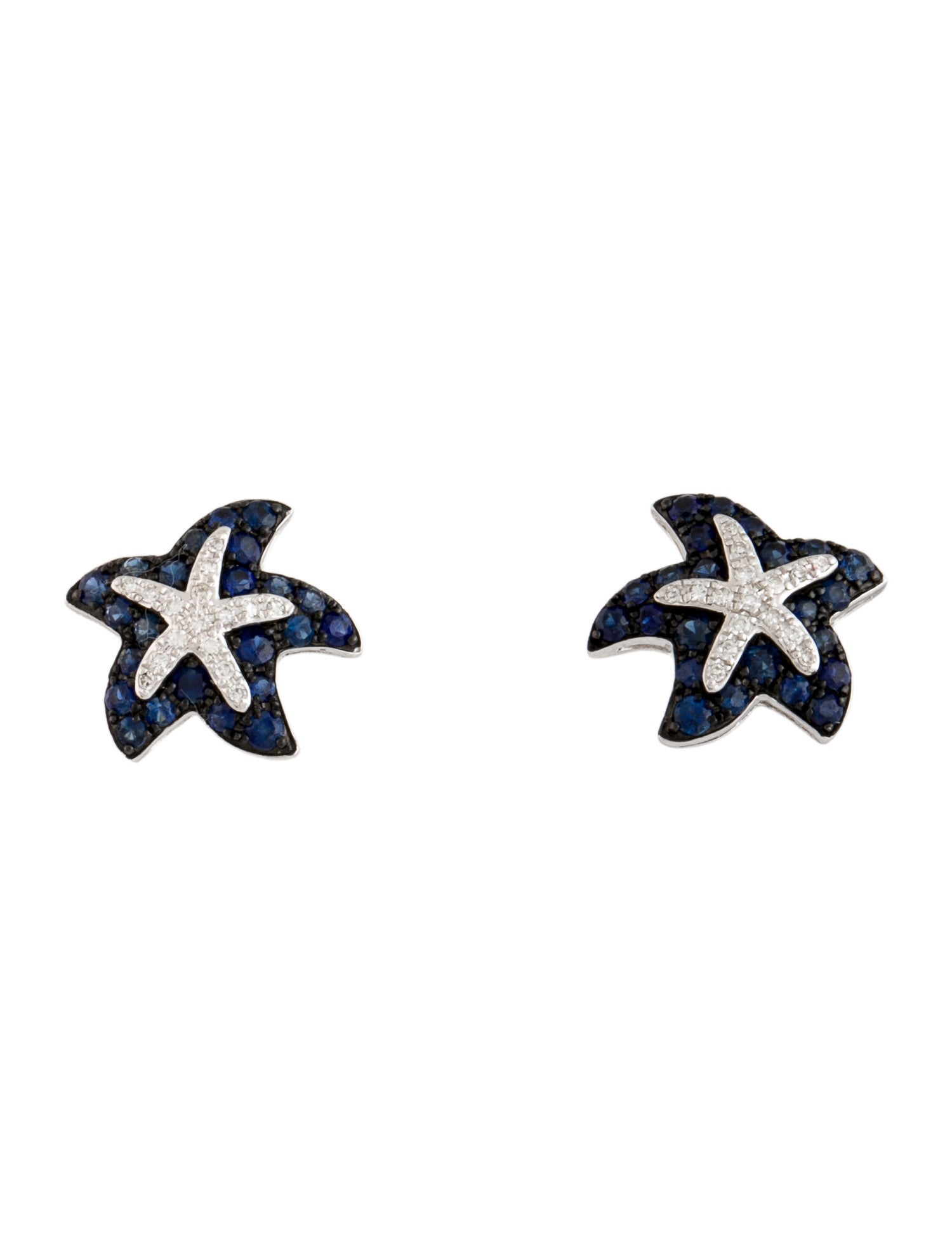 Effy Jewelry 14K Synthetic Sapphire & Diamond Seaside Starfish Stud Earrings