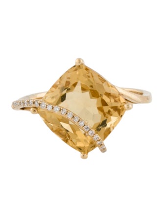 Effy Jewelry 14K 6.33ctw Citrine & Diamond Cocktail Ring