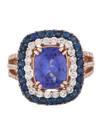 Effy Jewelry 14K Tanzanite Sapphire & Diamond Halo Cocktail Ring