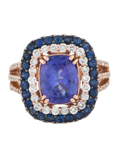 Effy Jewelry 14K Tanzanite Sapphire & Diamond Halo Cocktail Ring
