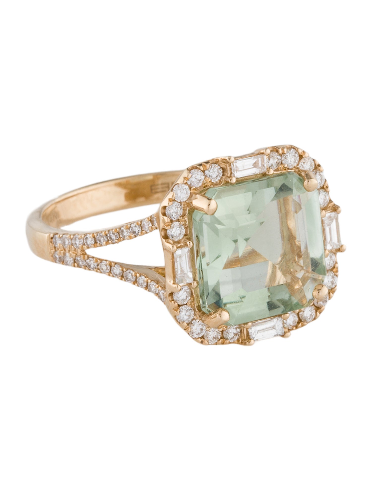 Effy Jewelry 14K 3.90ct Prasiolite and Diamond Cocktail Ring