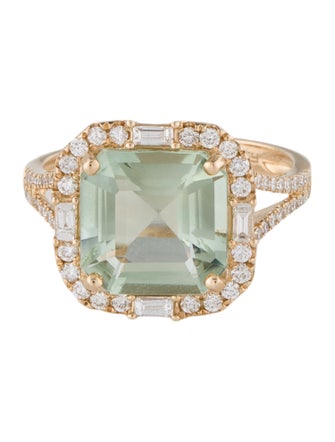 Effy Jewelry 14K 3.90ct Prasiolite and Diamond Cocktail Ring