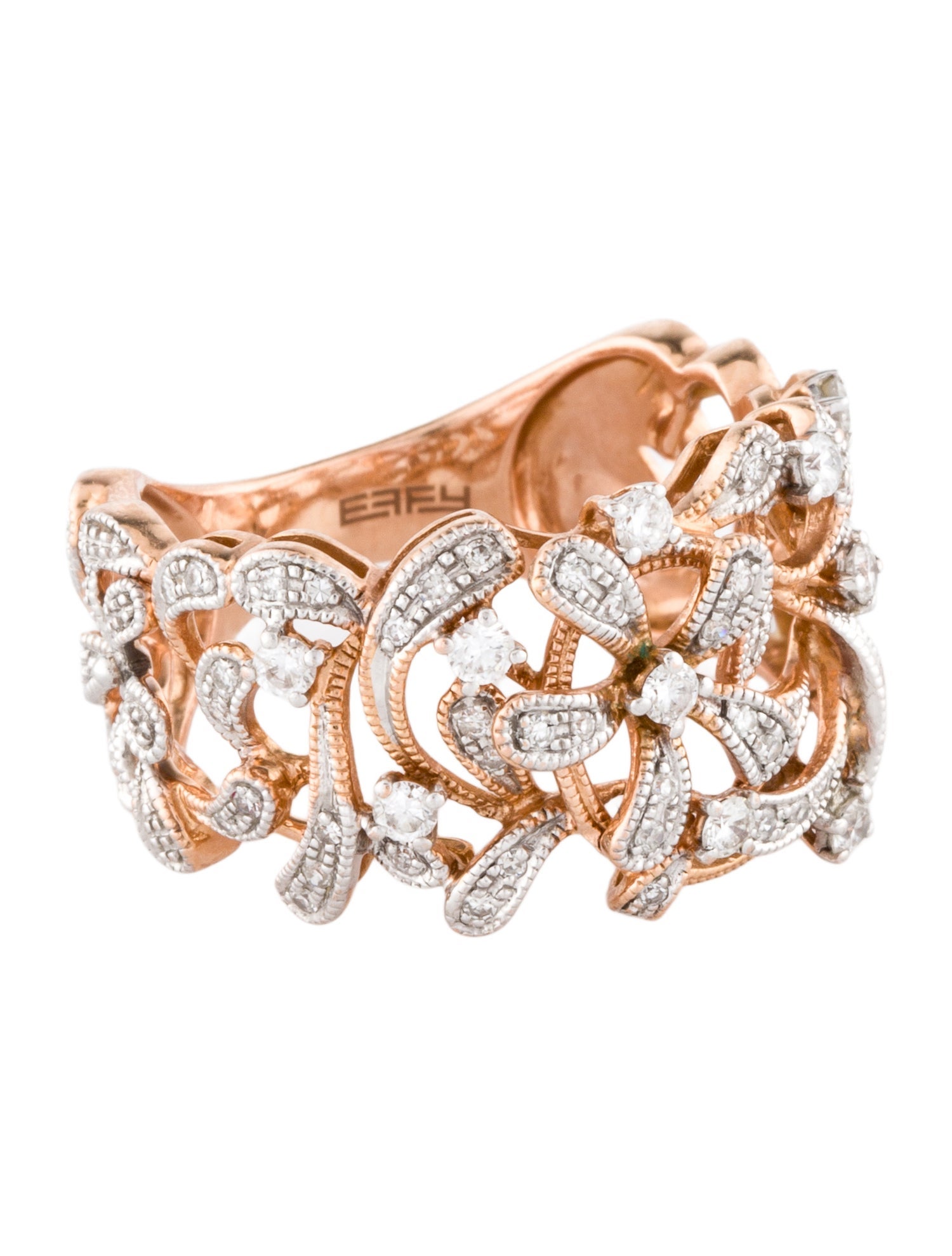 Effy Jewelry 14K Diamond Floral Wide Band