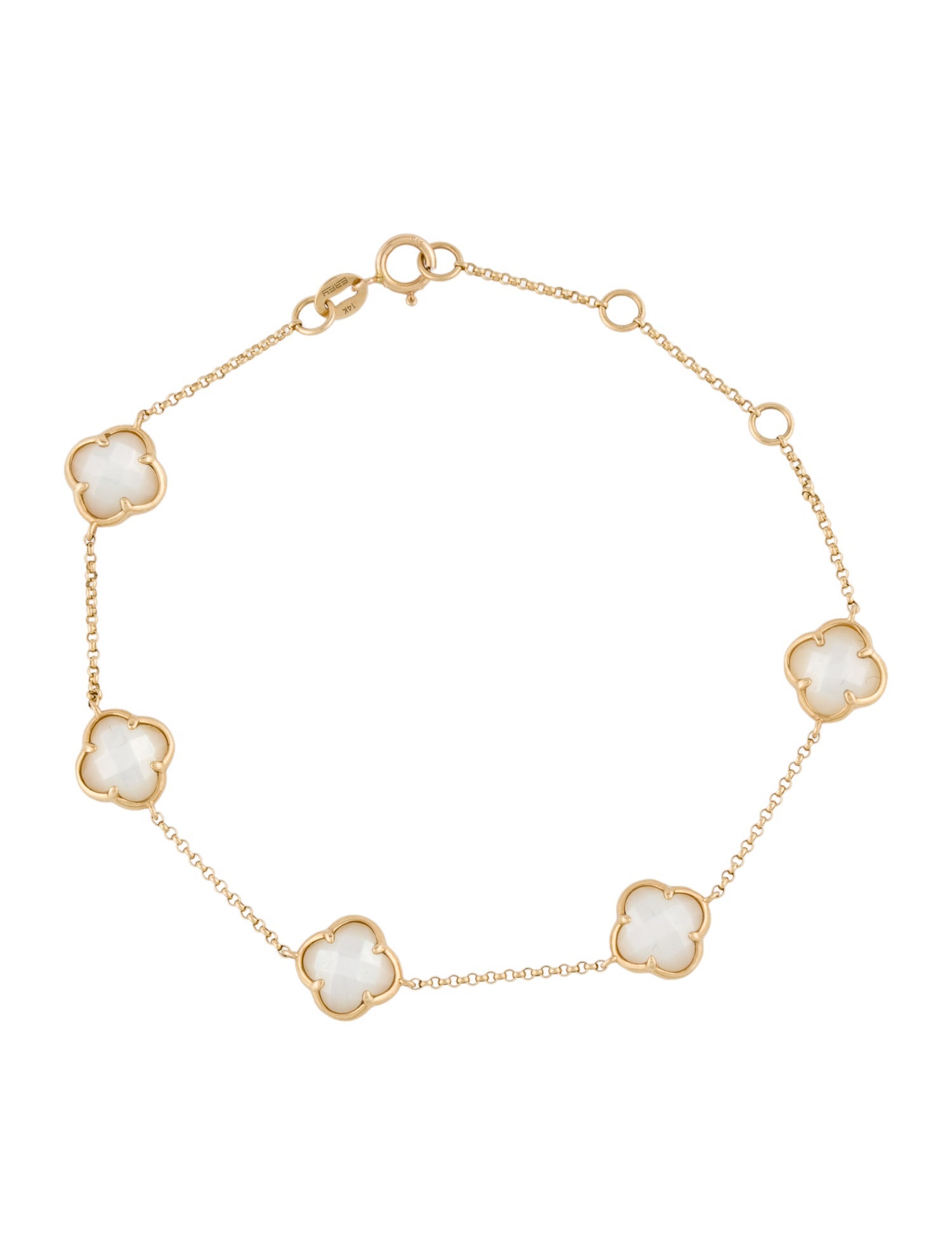 Effy Jewelry 14K Mother of Pearl Clover Station Bracelet