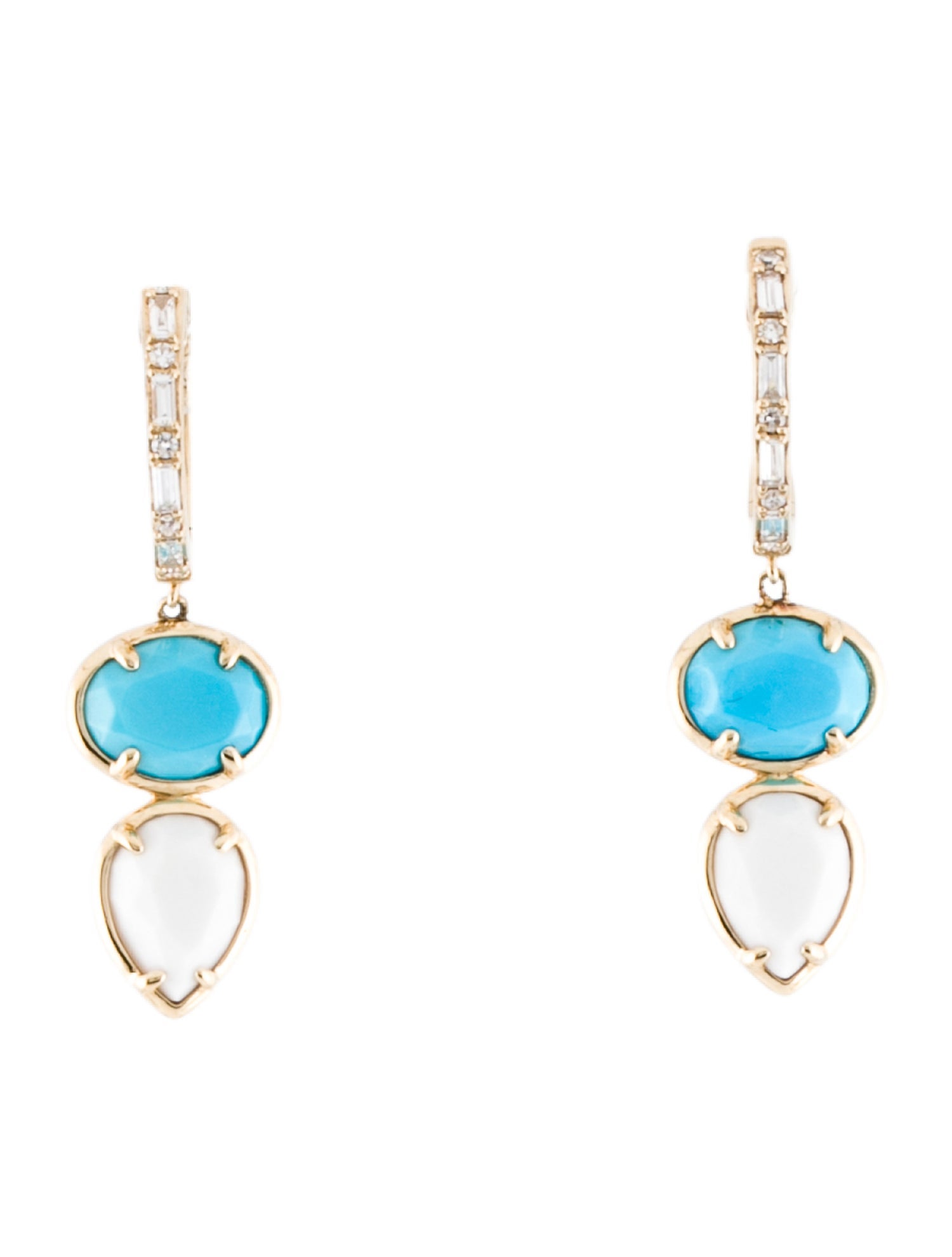 Effy Jewelry 14K Turquoise, Chalcedony & Diamond Drop Earrings