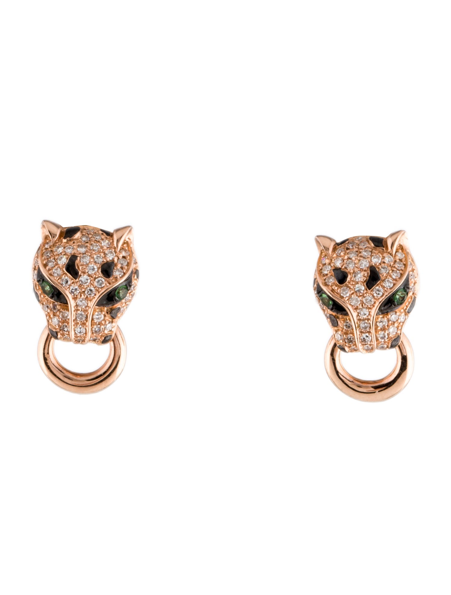 Effy Jewelry 14K Diamond & Tsavorite Garnet Panther Stud Earrings