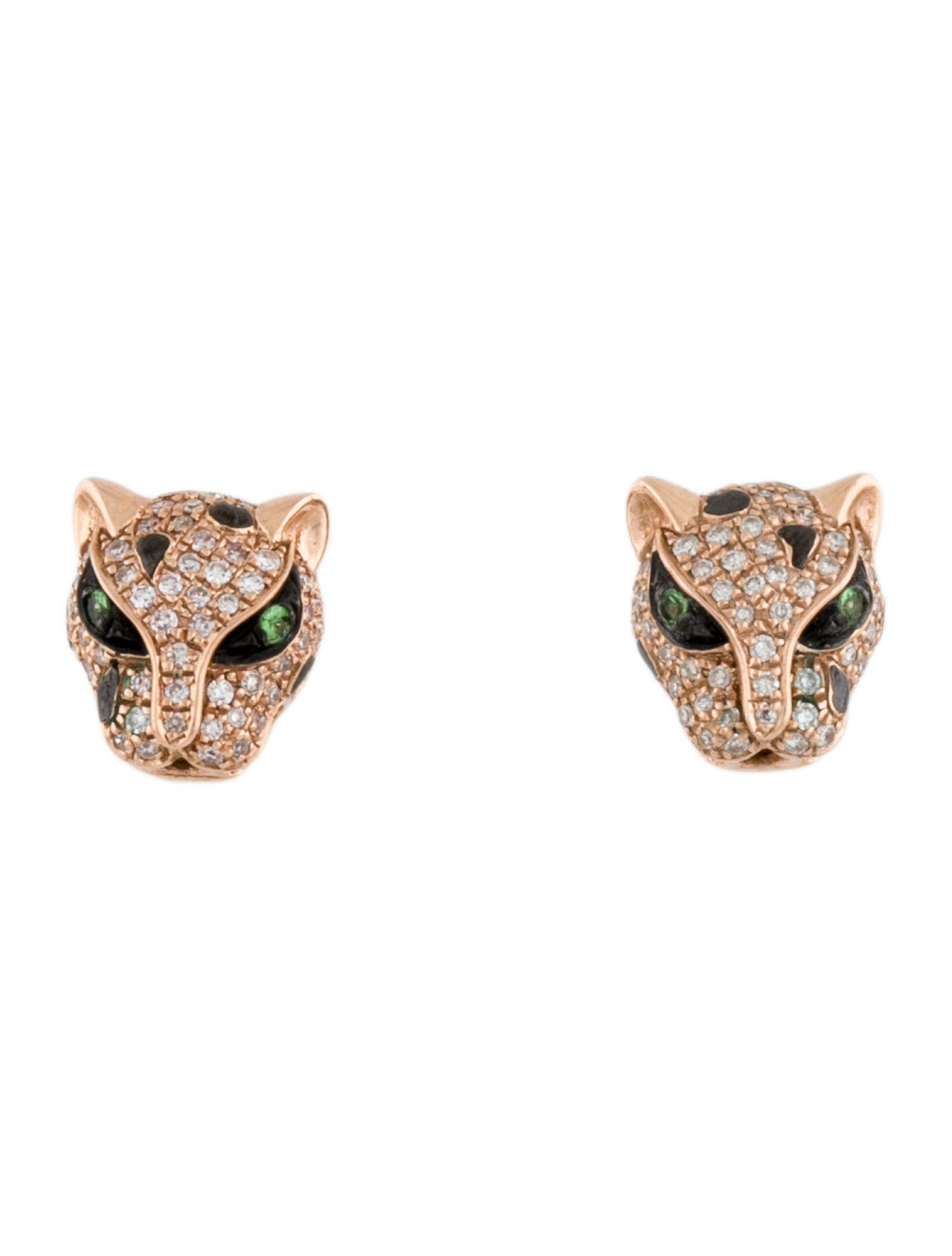 Effy Jewelry 14K Tsavorite & Diamond Panther Stud Earrings