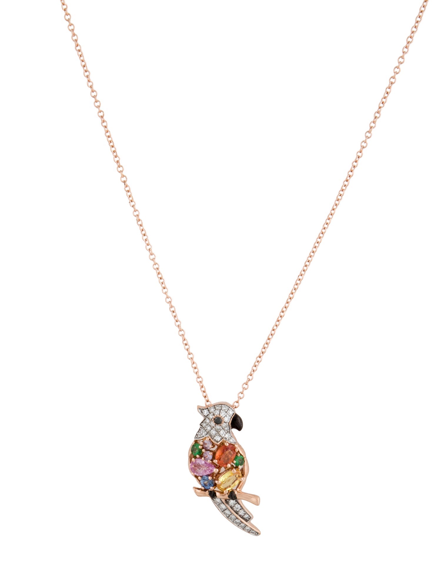 Effy Jewelry 14K Sapphire, Tsavorite, & Diamond Parrot Pendant Necklace