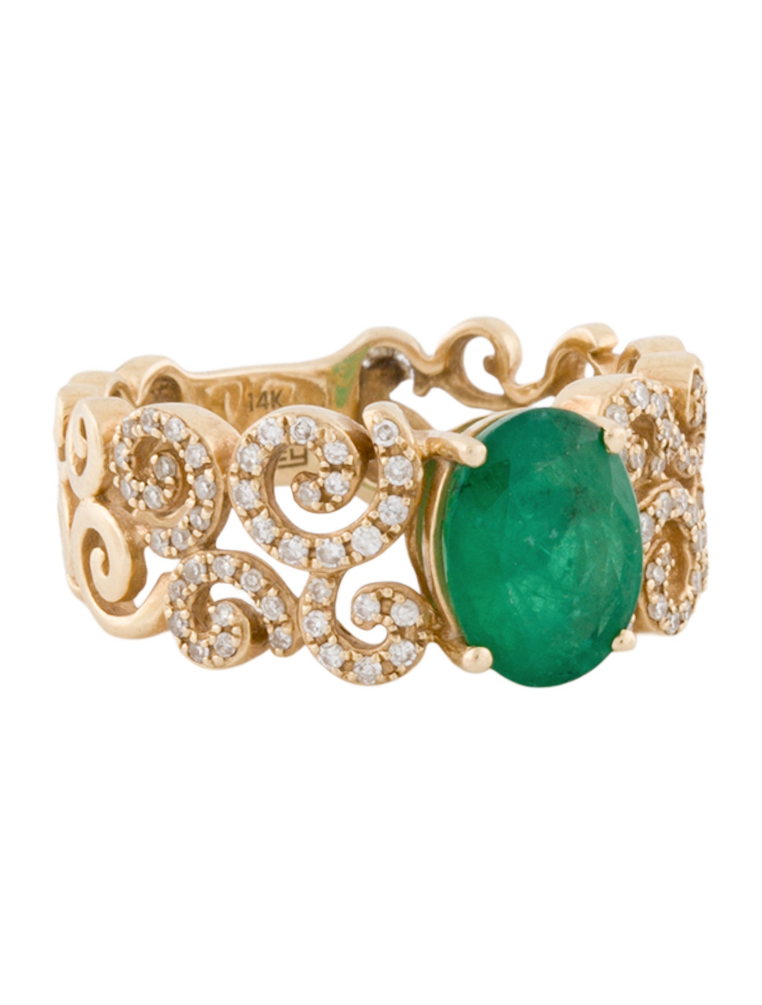 Effy Jewelry 14K Emerald & Diamond Filigree Cocktail Ring