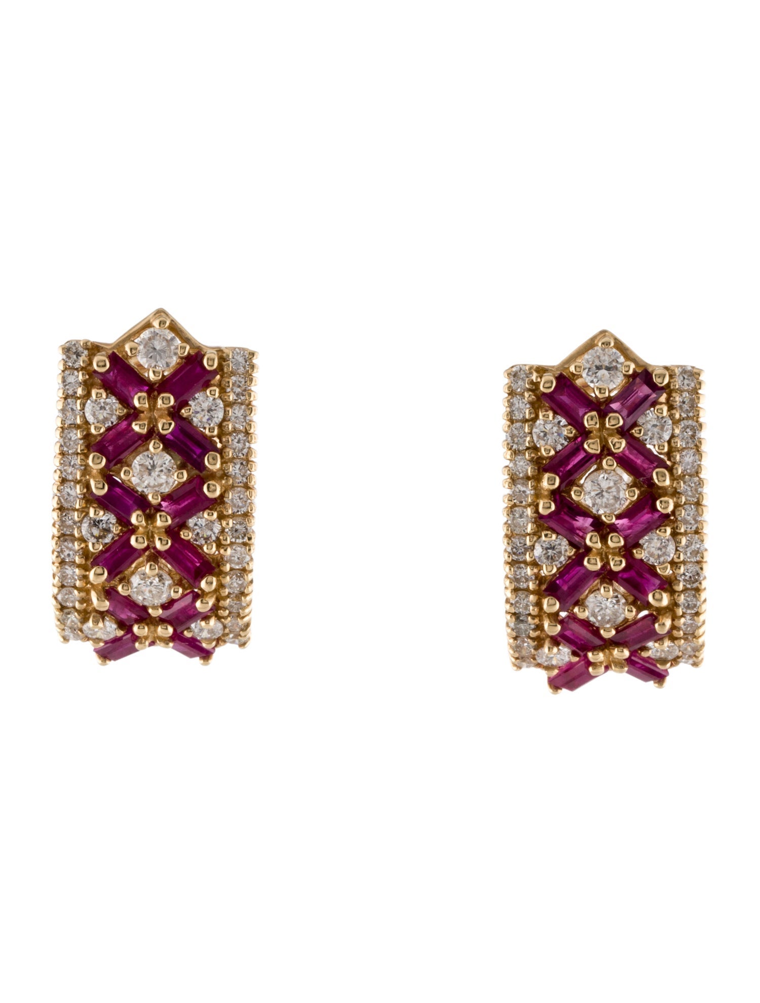 Effy Jewelry 14K 3.00ctw Ruby & Diamond Earclip Hoop Earrings