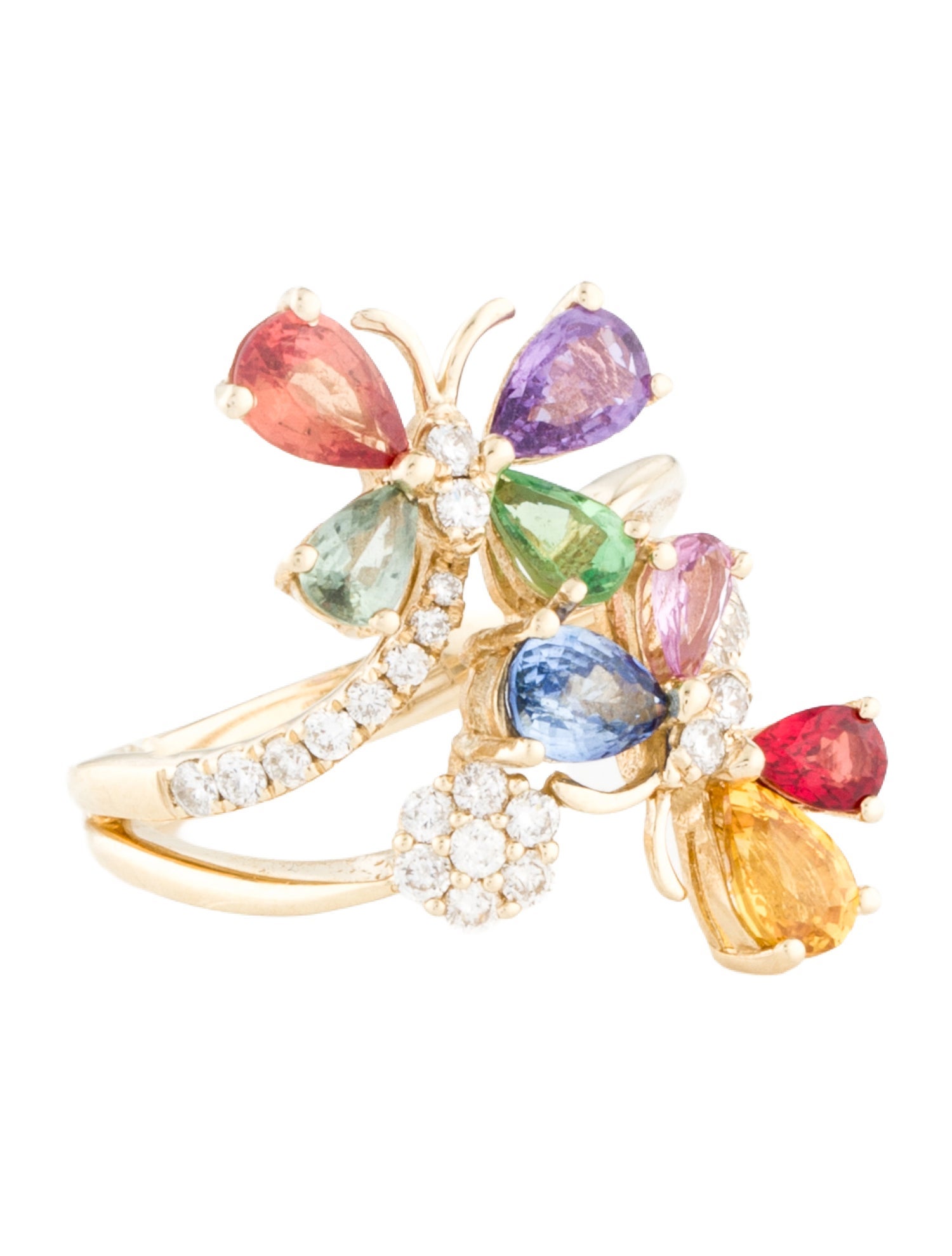 Effy Jewelry 14K 2.76ctw Sapphire, Tsavorite Garnet & Diamond Watercolors Butterfly Cocktail Ring