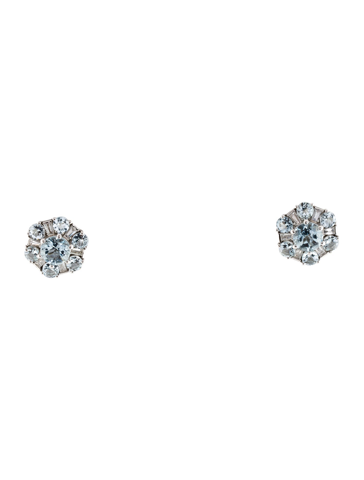 Effy Jewelry 14K Aquamarine & Diamond Floral Stud Earrings