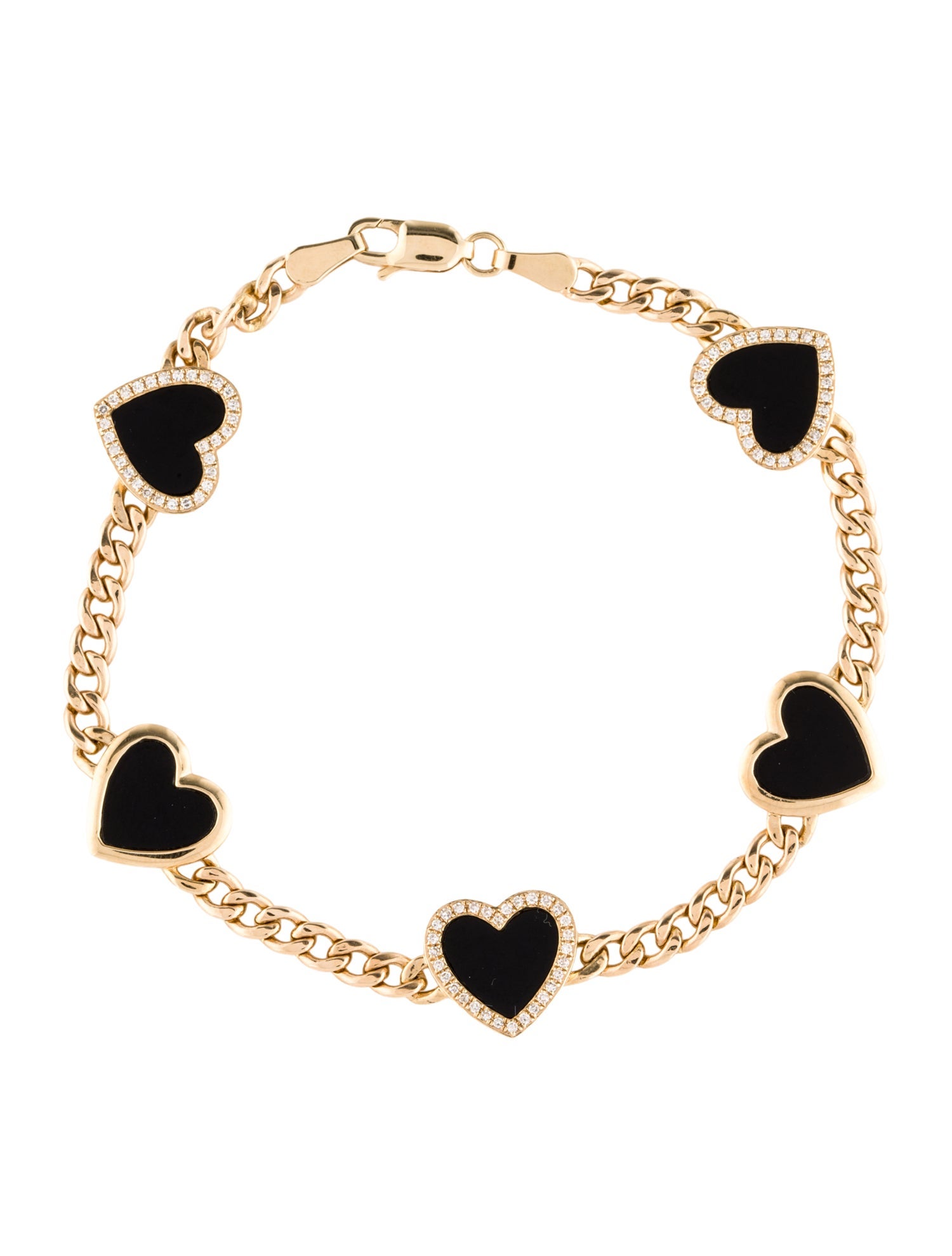 Effy Jewelry 14K Onyx & Diamond Heart Station Bracelet
