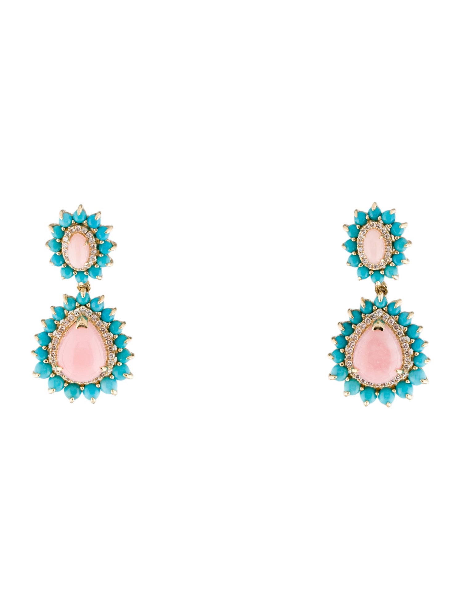 Effy Jewelry 14K Opal, Turquoise & Diamond Drop Earrings