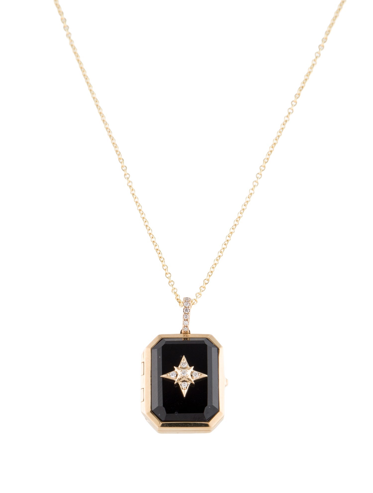 Effy Jewelry 14K Onyx & Diamond Star Locket Pendant Necklace
