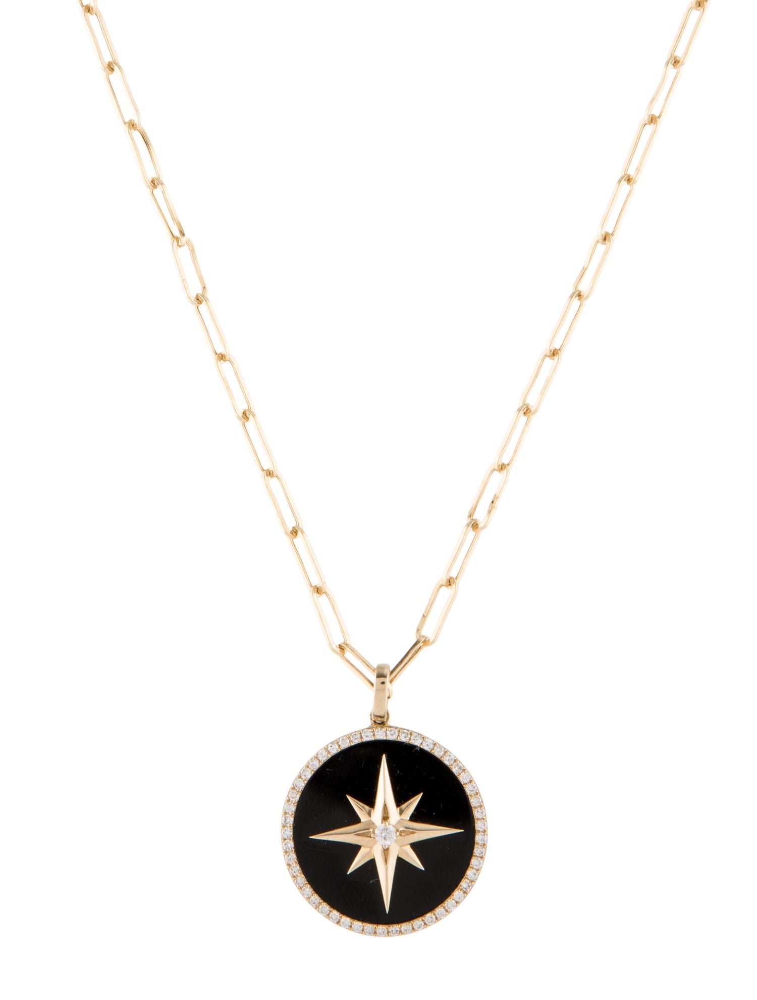 Effy Jewelry 14K Onyx & Diamond Star Paperclip Pendant Necklace