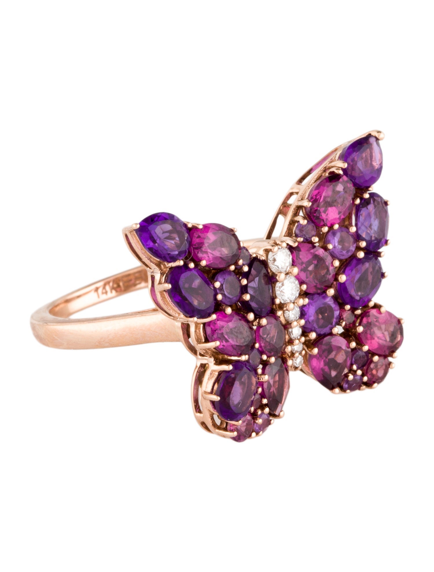 Effy Jewelry 14K Amethyst & Rhodolite Butterfly Cocktail Ring