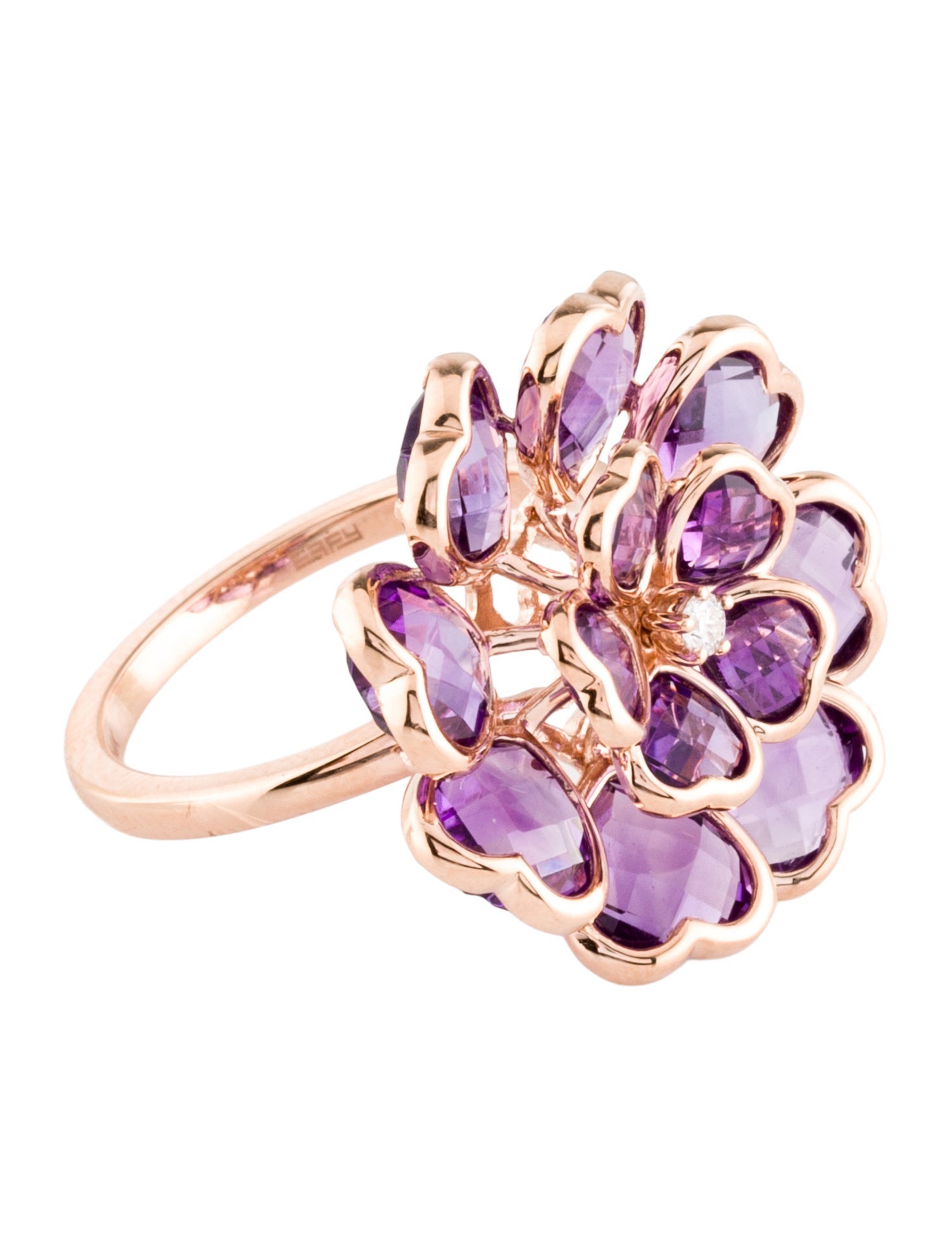 Effy Jewelry 14K Amethyst & Diamond Heart Flower Cocktail Ring