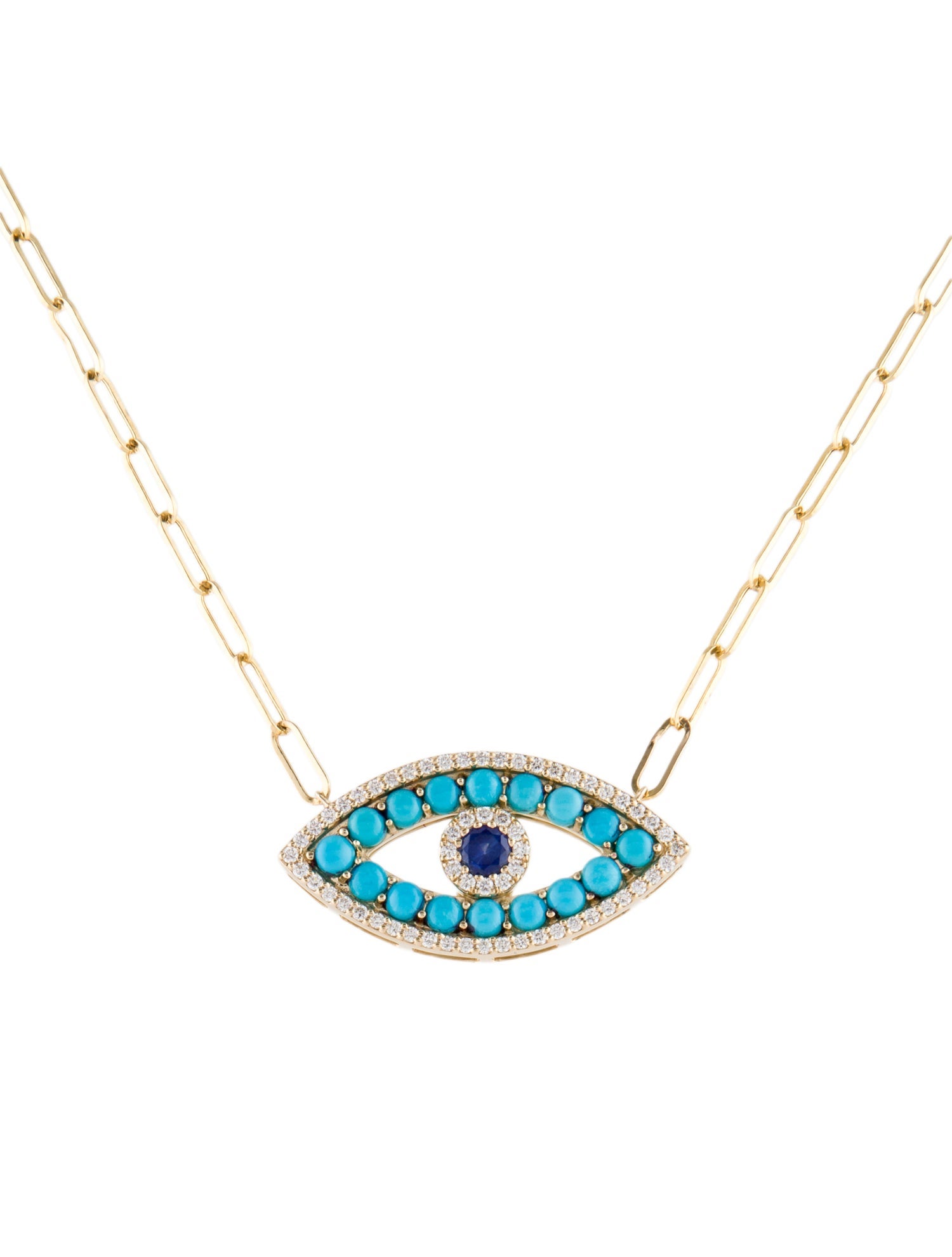 Effy Jewelry 14K 1.60ctw Turquoise, Sapphire & Diamond Evil Eye Pendant Necklace