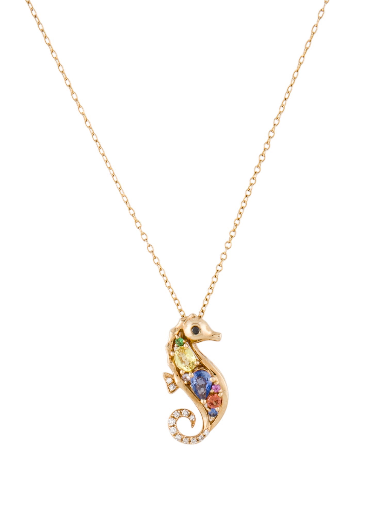 Effy Jewelry 14K Sapphire, Tsavorite & Diamond Seahorse Pendant Necklace