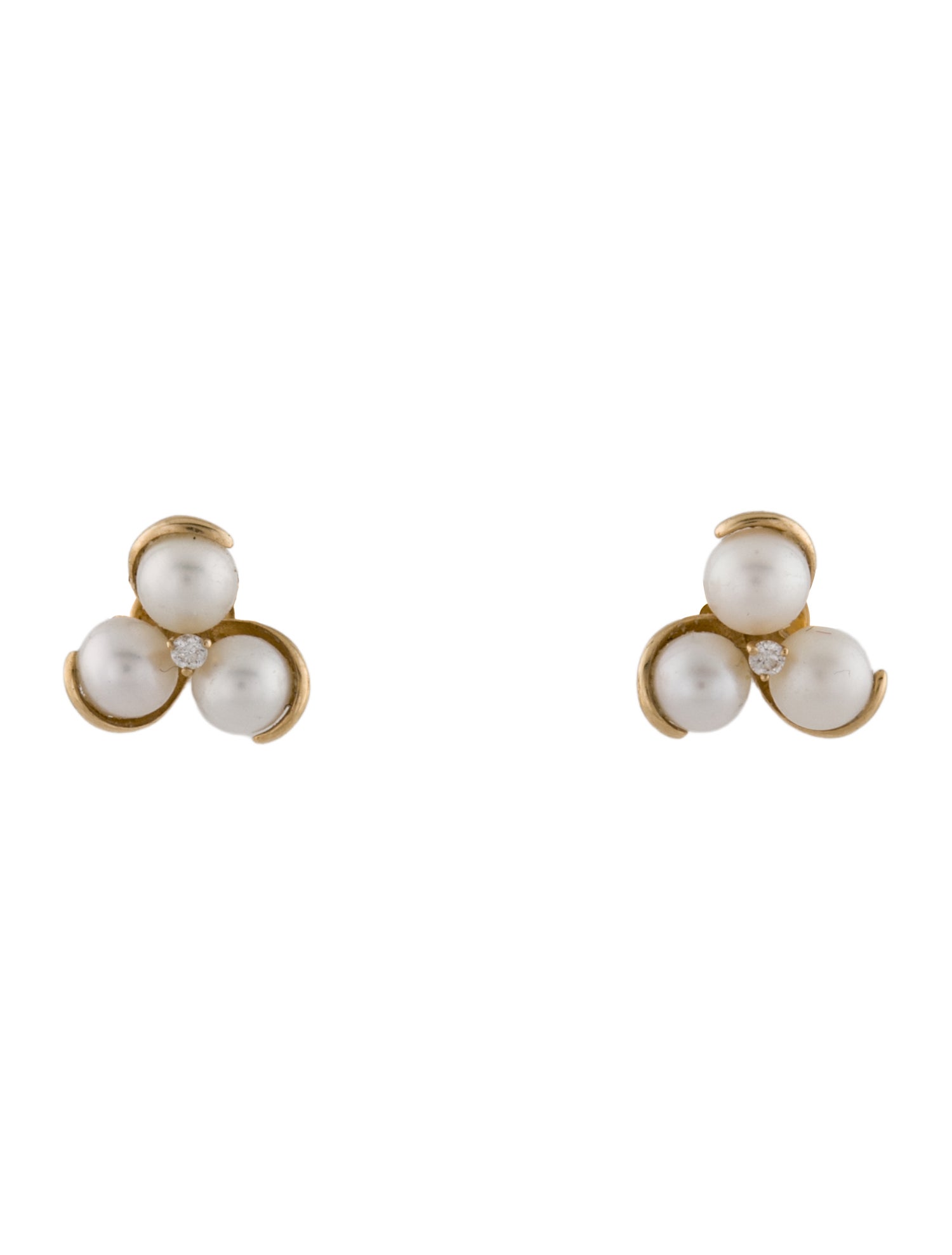 Effy Jewelry 14K Pearl & Diamond Stud Earrings
