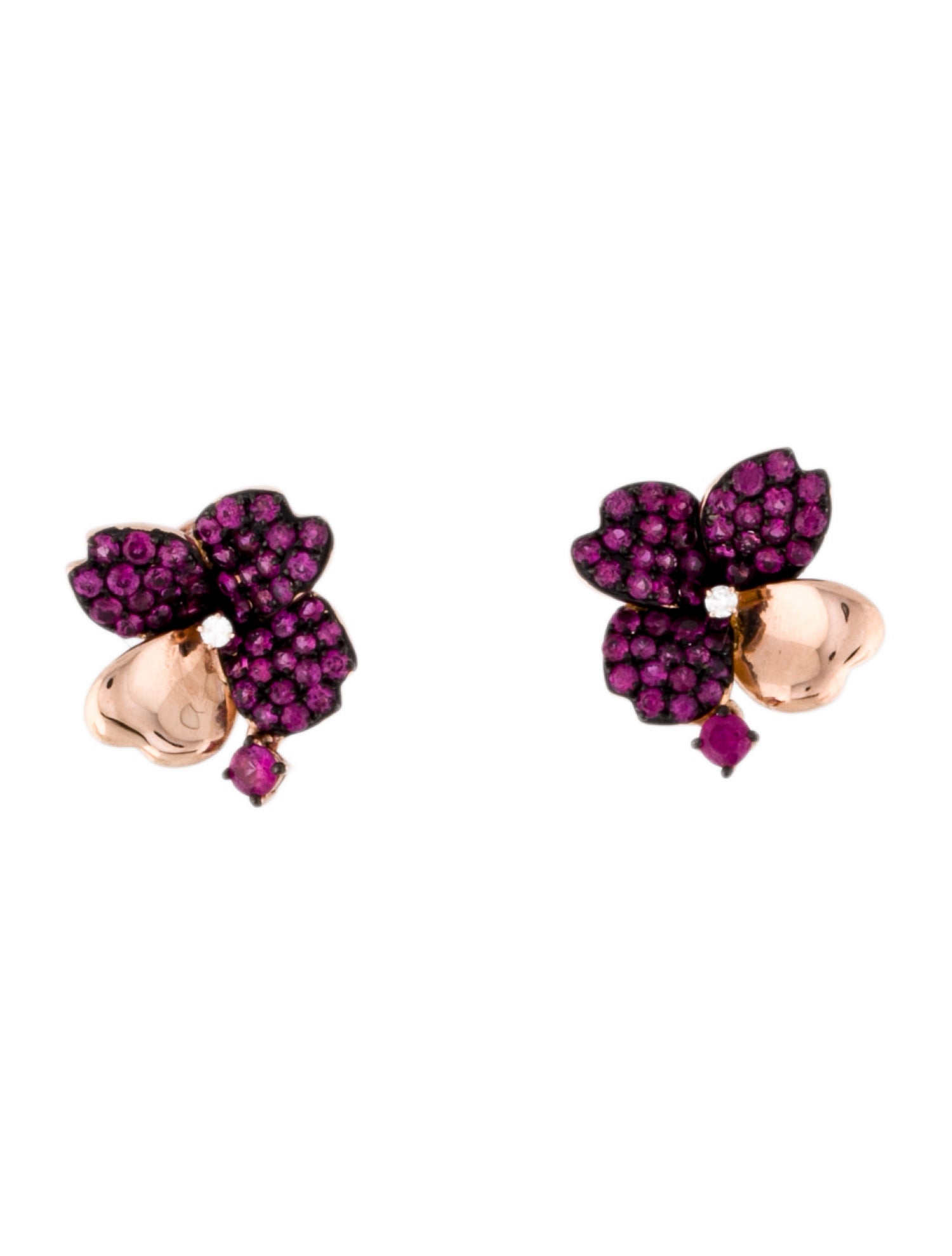 Effy Jewelry 14K Ruby & Diamond Flower Drop Studs