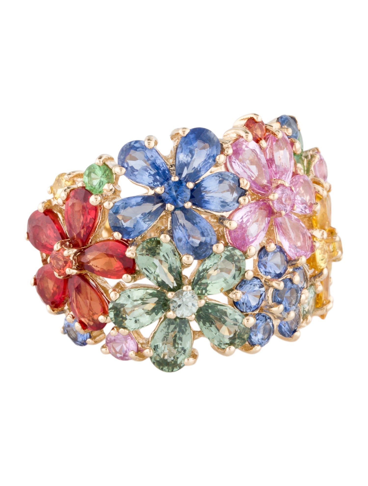 Effy Jewelry 14K 7.41ctw Sapphire & Tsavorite Floral Watercolors Band