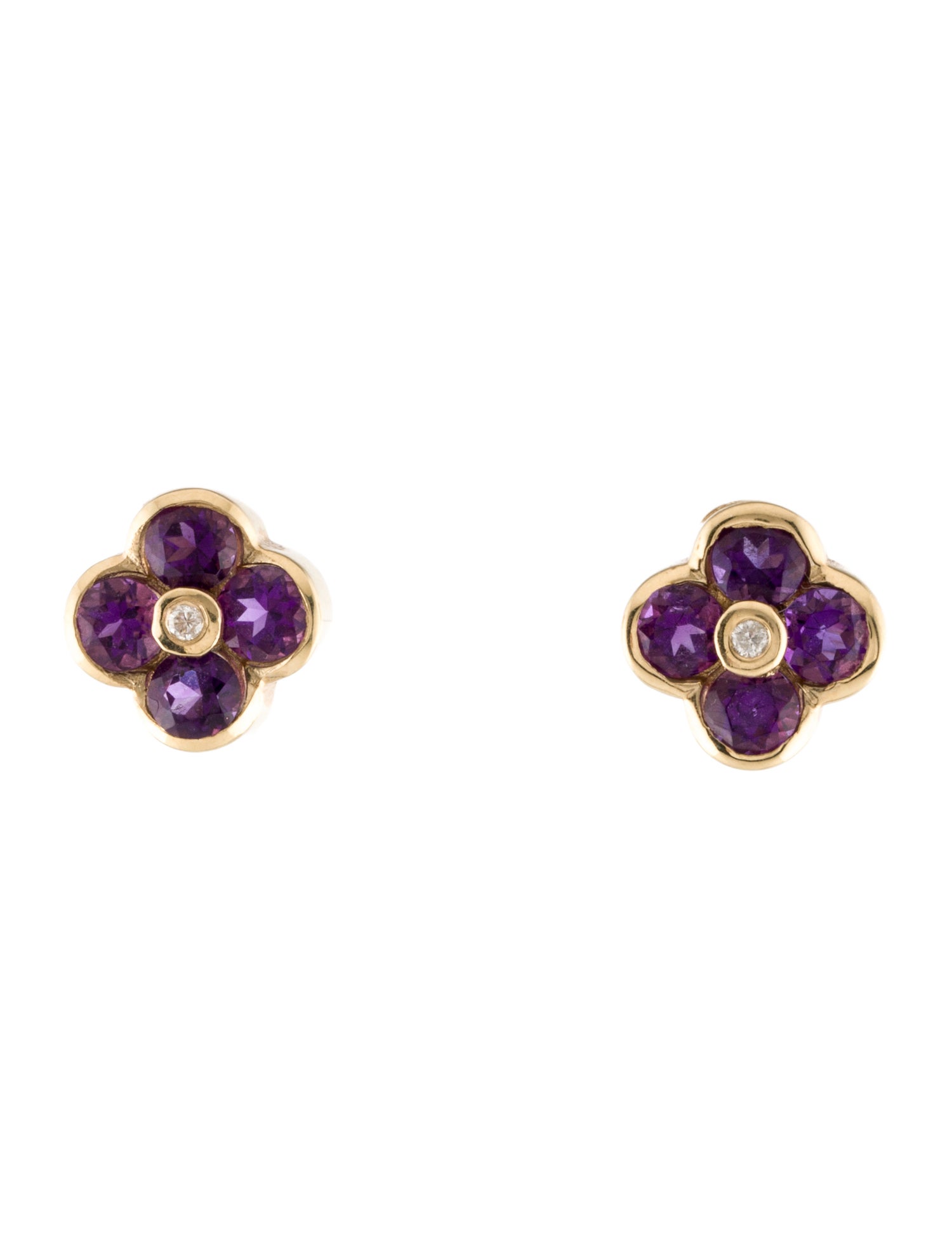 Effy Jewelry 14K Amethyst & Diamond Flower Stud Earrings
