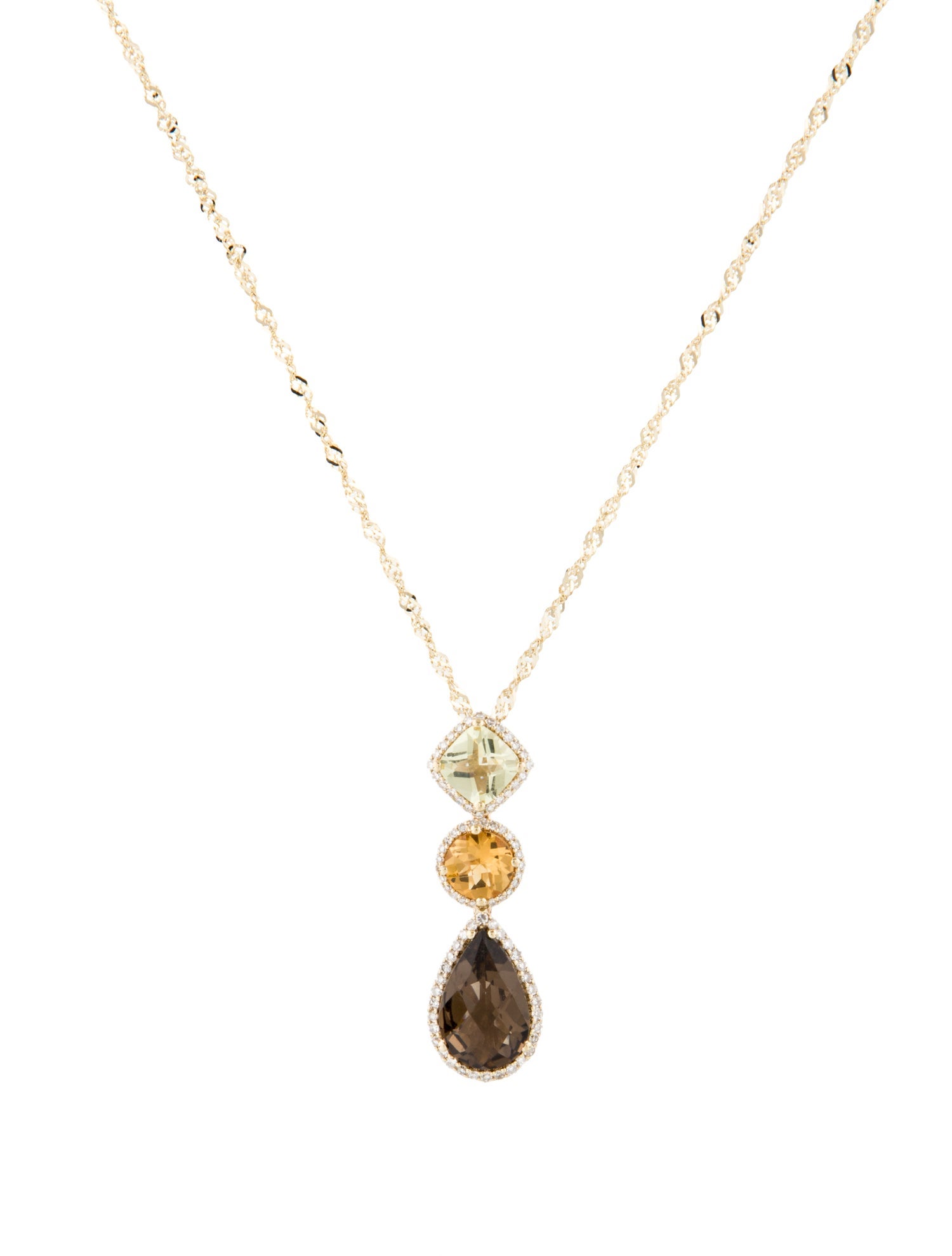 Effy Jewelry 14K Prasiolite,Citrine & Smoky Quartz & Diamond Halo Drop Pendant