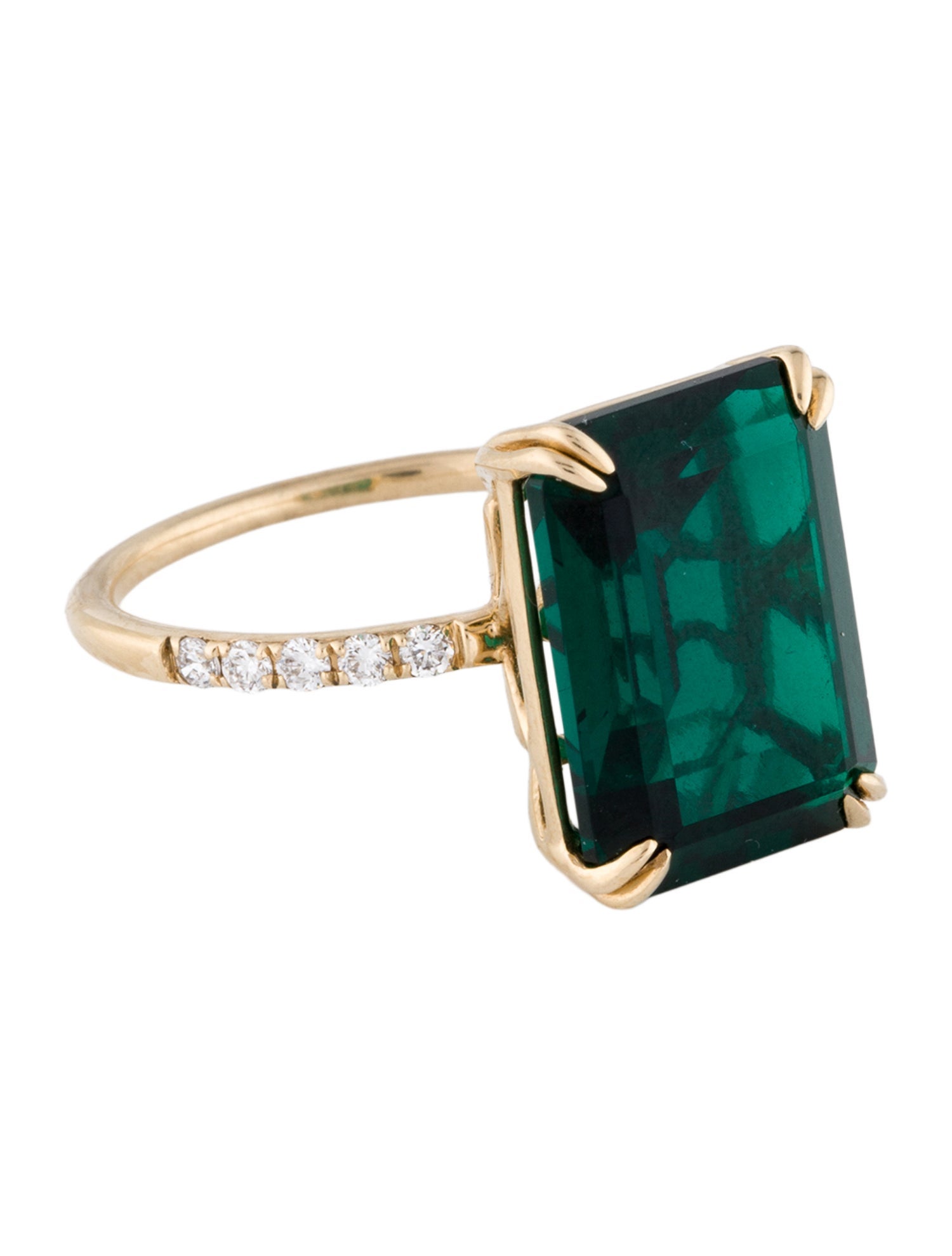 Effy Jewelry 14K 6.56ct Synthetic Emerald & Lab-Grown Diamond Cocktail Ring