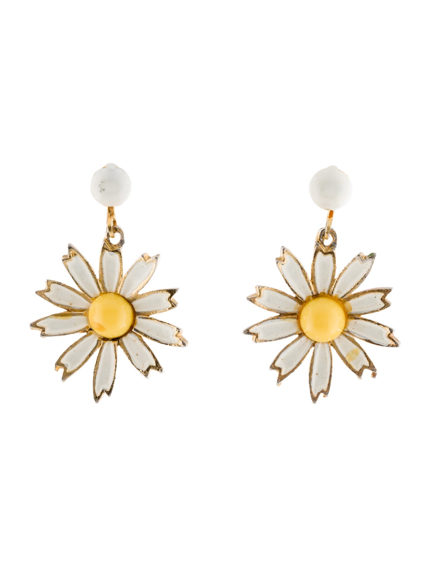 Weiss Enamel Sunflower Clip-On Drop Earrings