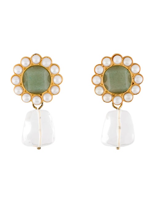 Ejing Zhang Pearl & Aventurine Quartz Convertible Drop Earrings