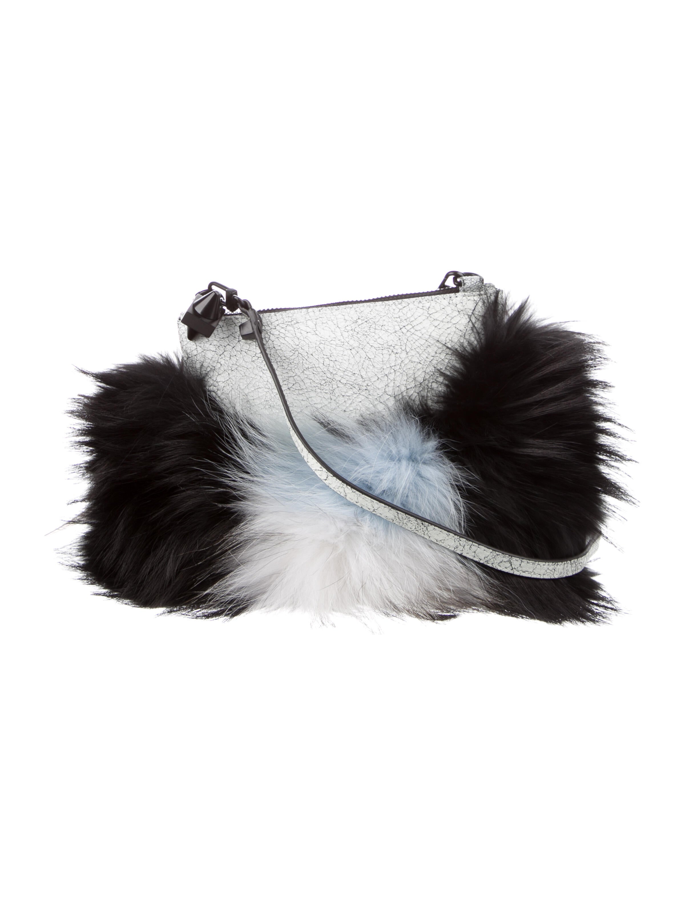 Fendi FurTrimmed Micro Buggie Baguette Grey Crossbody Bags, Handbags