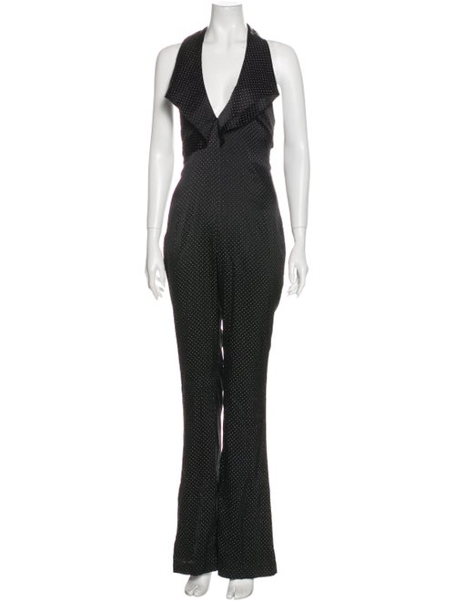 Eleanor Balfour Silk Polka Dot Print Jumpsuit Blac