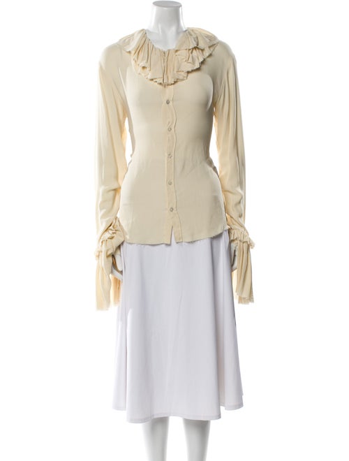 Elena Dawson Crew Neck Long Sleeve Button-Up Top