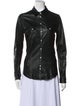 Eleventy Leather Long Sleeve Button-Up Top