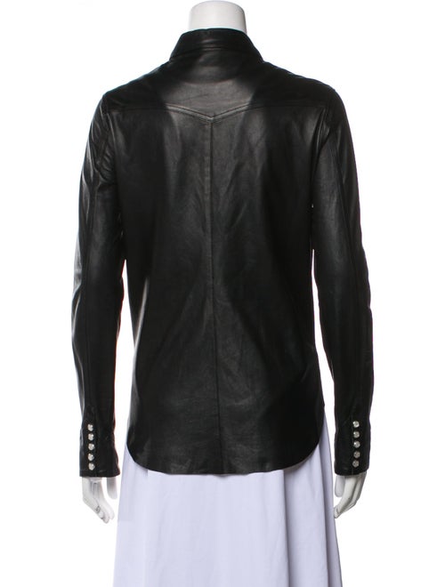 Eleventy Leather Long Sleeve Button-Up Top