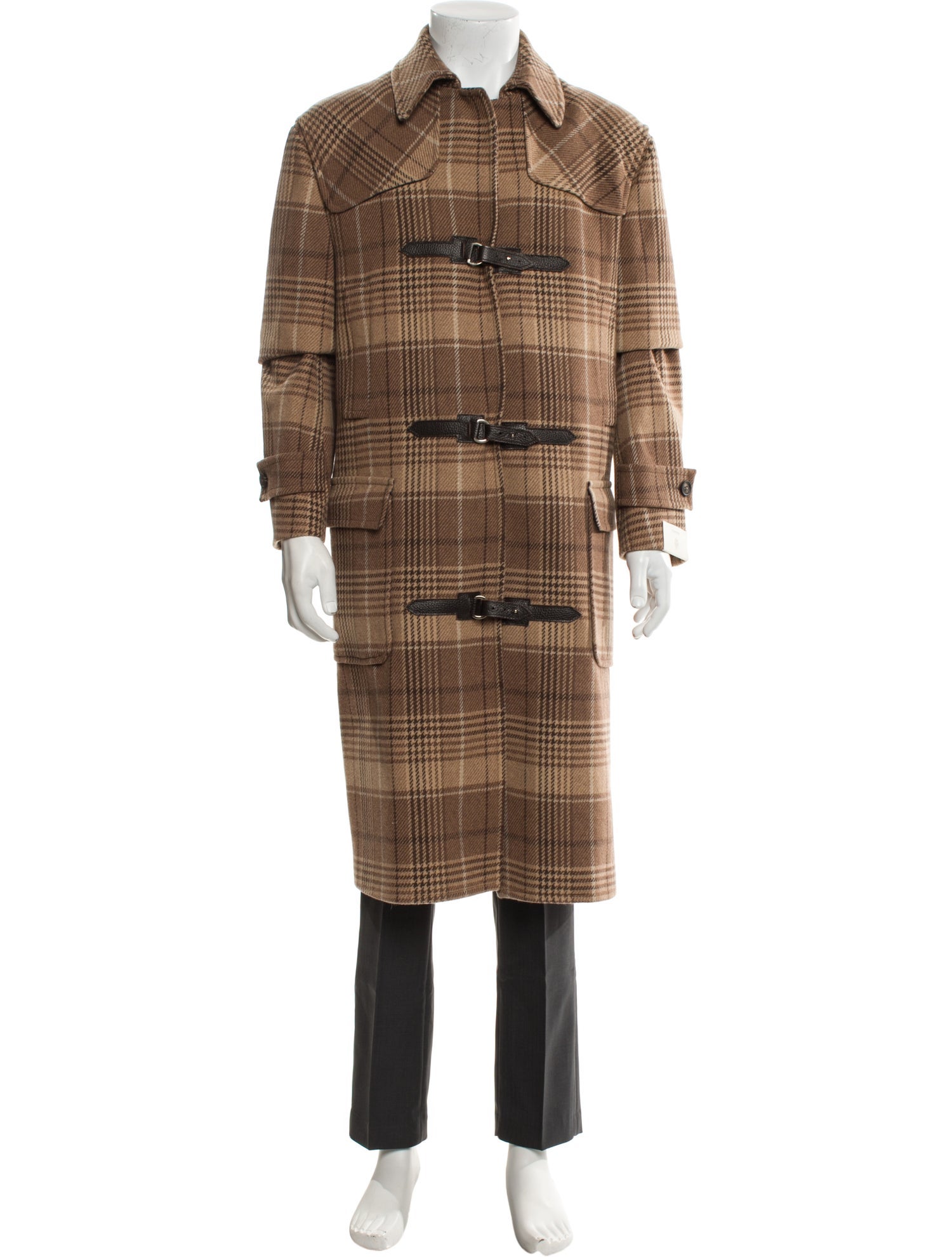 Eleventy Wool Plaid Print Trench Coat