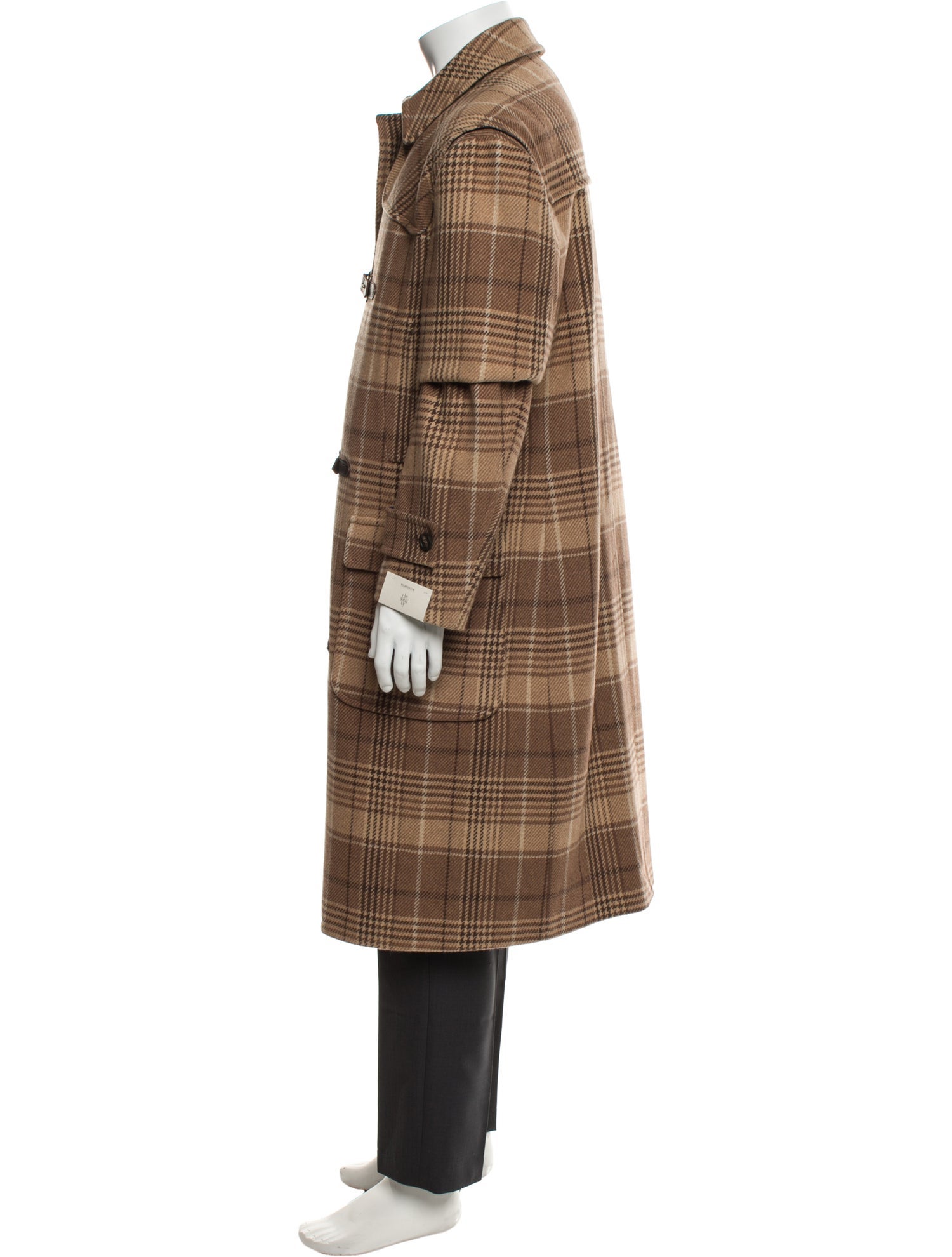 Eleventy Wool Plaid Print Trench Coat