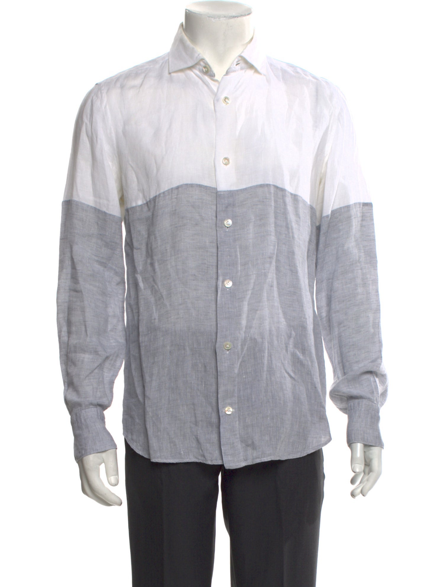 Eleventy Linen Colorblock Pattern Shirt