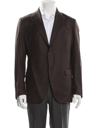 Eleventy Wool Plaid Print Blazer