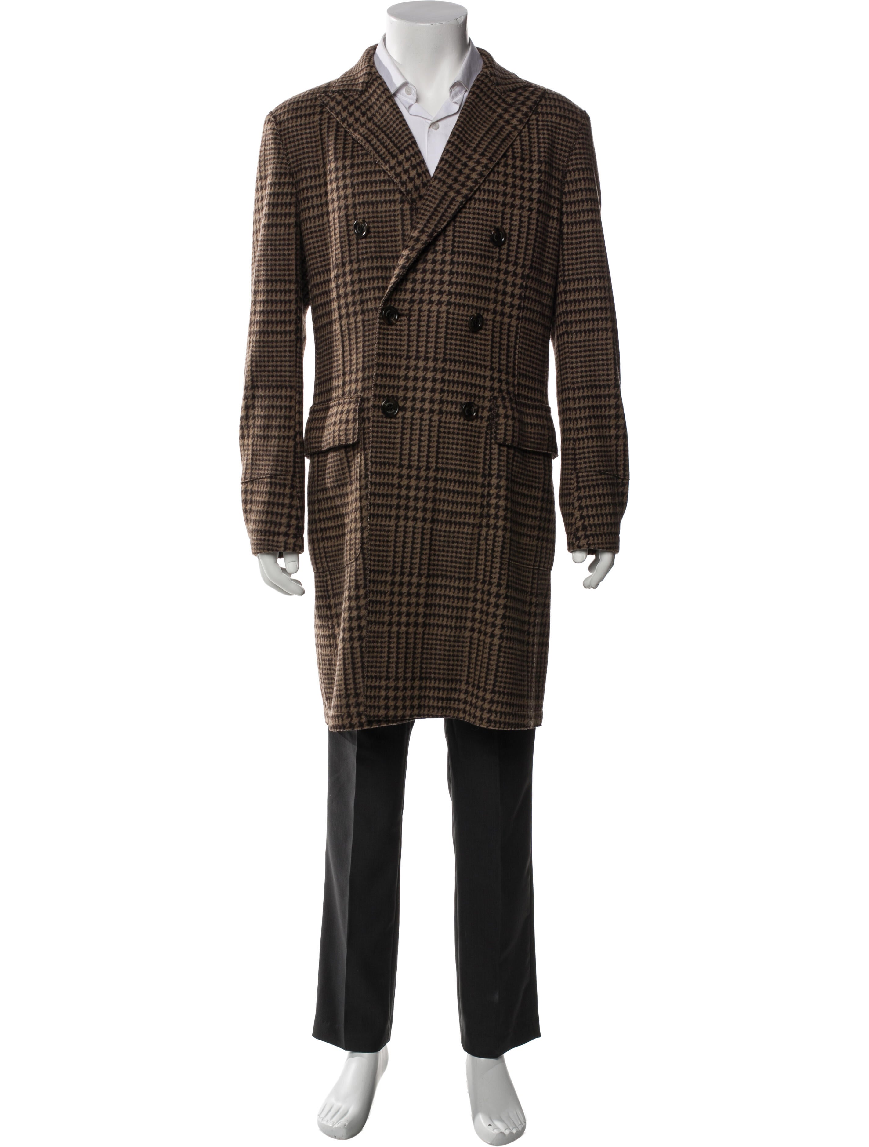 Eleventy Wool Plaid Print Overcoat