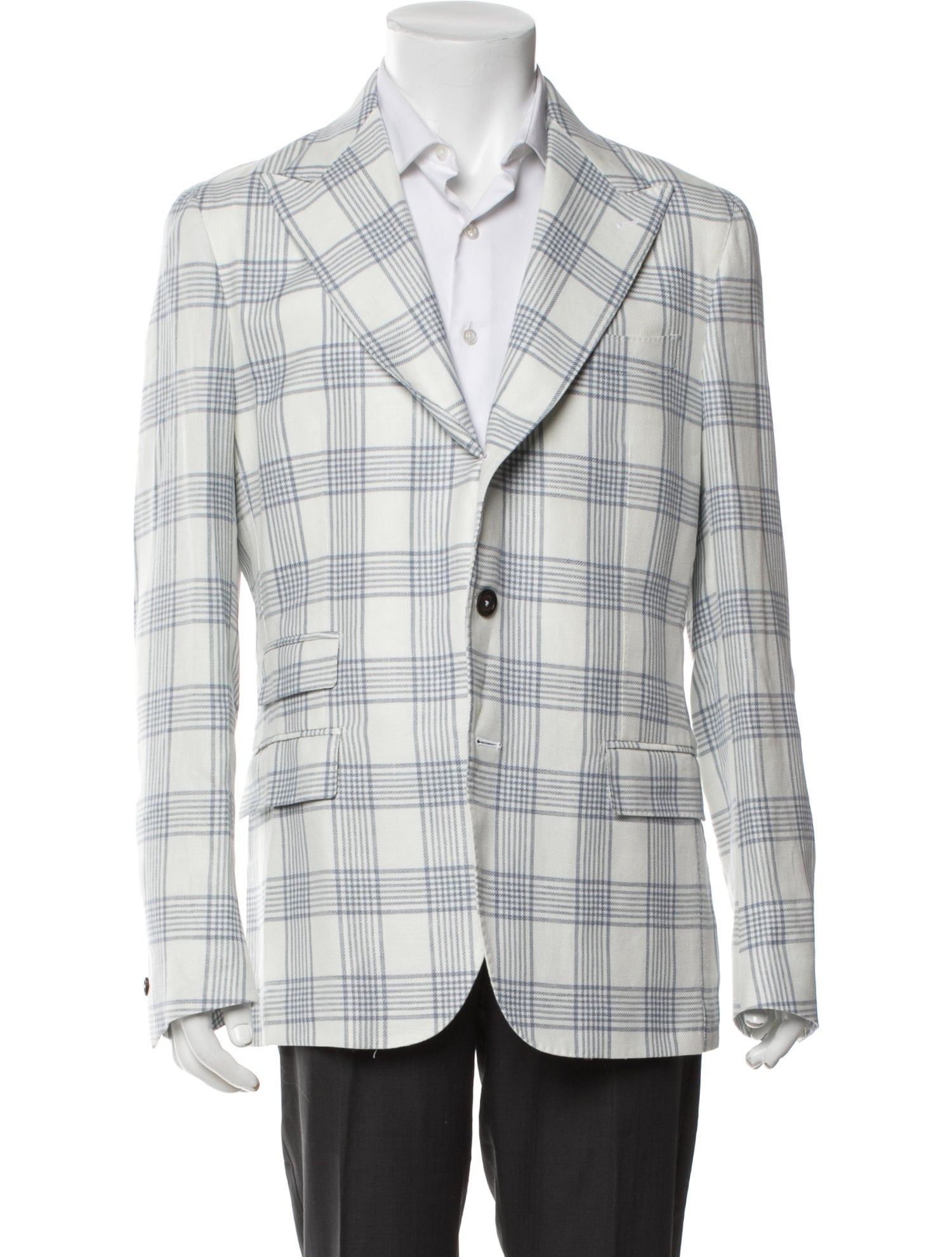 Eleventy Linen Plaid Print Blazer