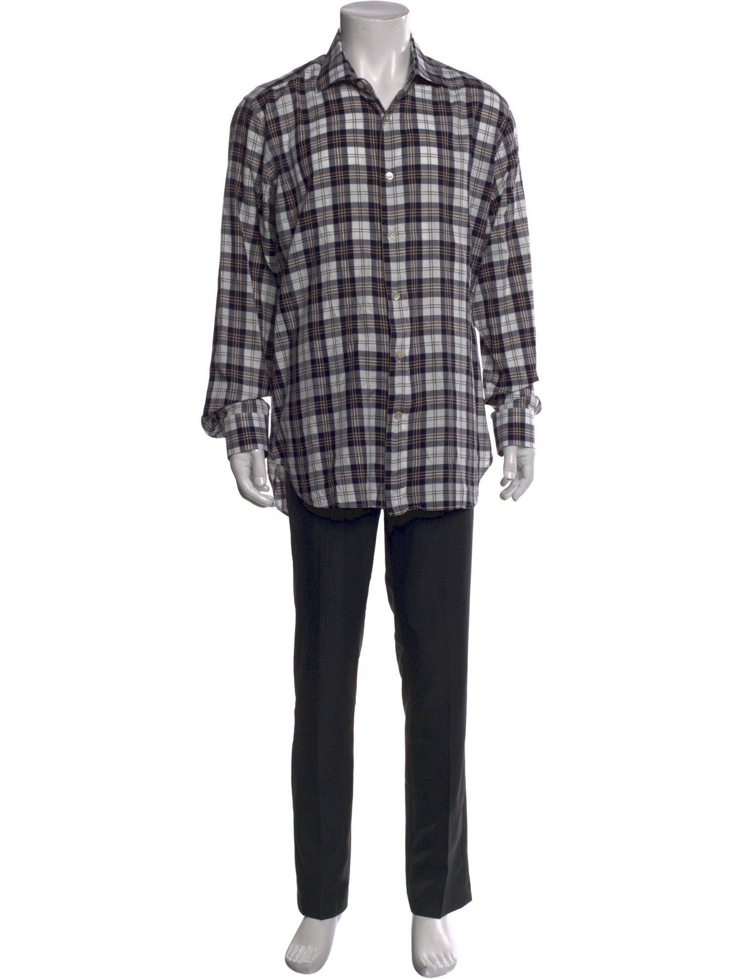 Eleventy Plaid Print Long Sleeve Shirt