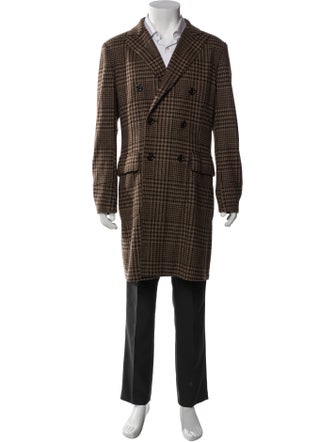 Eleventy Wool Plaid Print Overcoat